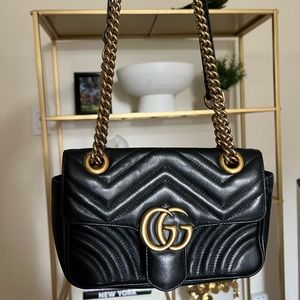 Real small Gucci Marmont black mini matelasse shoulder bag 2018